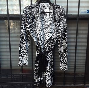 August Silk Black and White Belted Open Cardigan